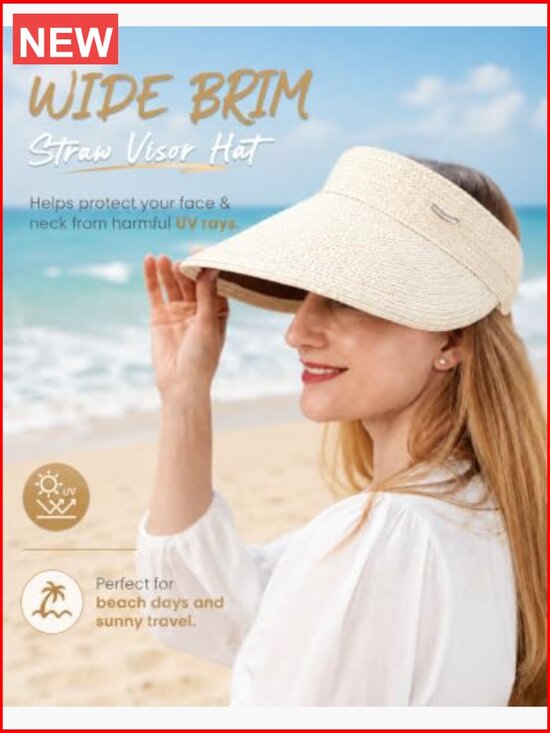 Wide Brim Sun Hat Straw Visor UPF 50 Foldable Beach Ponytail Hat main image 4